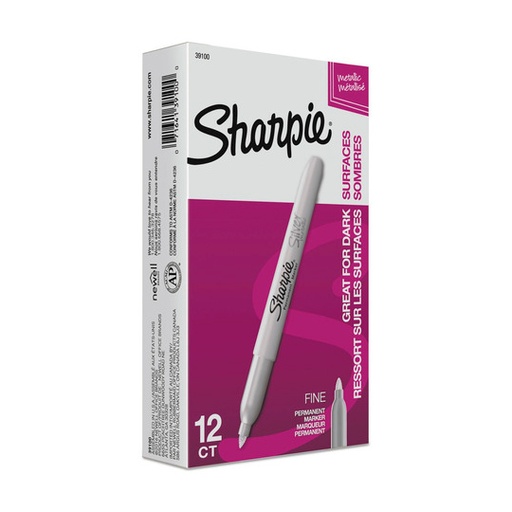 [BER-MAR-8515112] Marcador Fino Permanente Sharpie Color Plata Caja Con 12 Piezas 