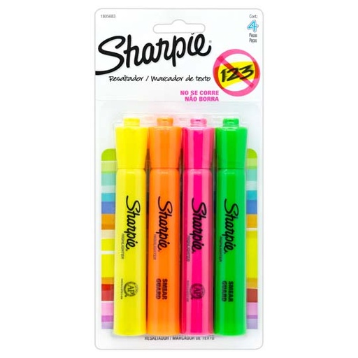 [BER-MAR-SHARES4] Resaltador Sharpie Punta Cincel 4 Colores Surtidos