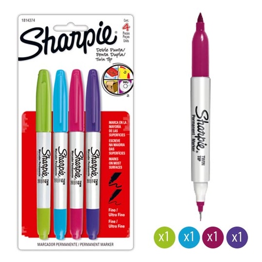 [BER-MAR-TSURT4] Sharpie Doble Punta Tarjeta Con 4 Piezas