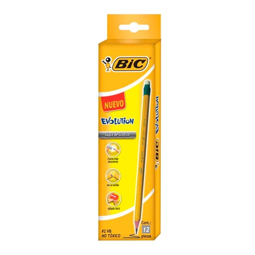 [BIC-LAP-CONAM12] Lapiz Bic Evolution Amarillo Hb 2 Lapiz Evolution Bic De Resina Con 12 Piezas