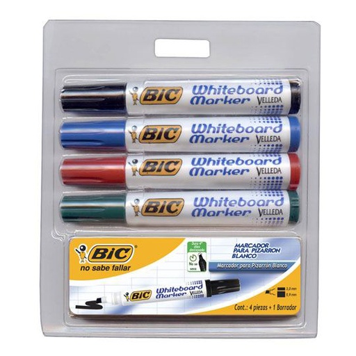 [BIC-MAR-MPB4] Estuche De Marcadores 4 Colores (Negro, Azul, Rojo Y Verde) Más Borrador