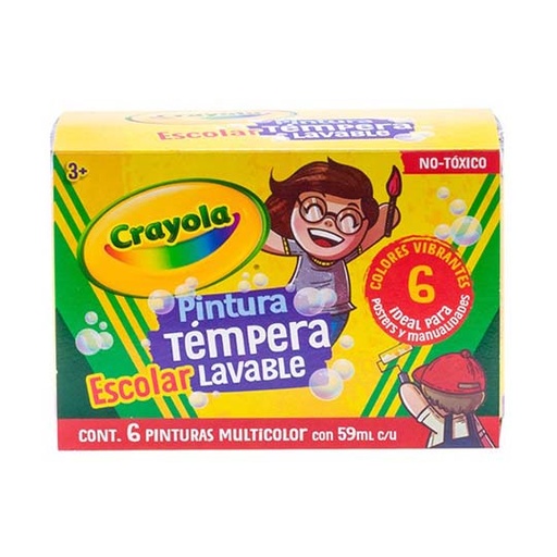 [CRA-PTRA-5412] Pinturas Tempera Lavables Crayola Multicolor, 59 Ml, 6 Colores