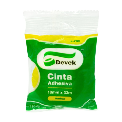 [DEV-CIN-PCO101] Cinta Adhesiva Devek 18 Mm X 33 Mts. Mod 700 transparente, tono ambar