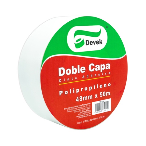 [DEV-CIN-PDC104] Cinta Doble Capa Devek 48Mm X 50Mts. Color Blanco, Cinta De Polipropileno
