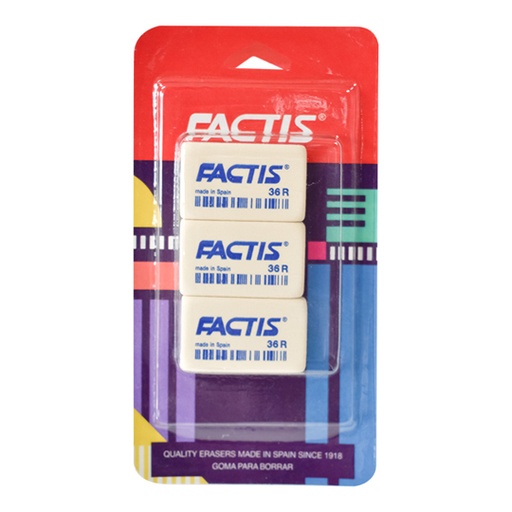 [DIE-GOM-5081] Goma Factis 36R Forma Rectangular Color Blanco Blíster 3 Piezas 