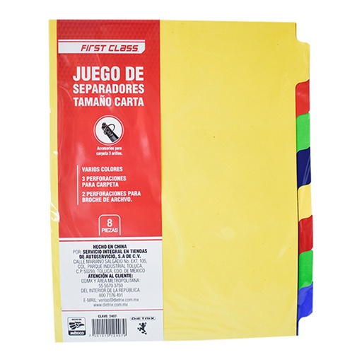 [DIE-SEP-2407] Juego De Separadores Dietrix Carta Colores Neón 8 Piezas