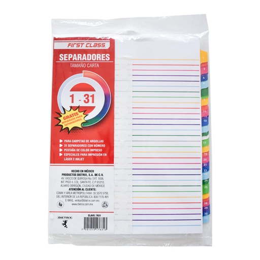 [DIE-SEP-7631] Separadores Dietrix Tamaño Carta Del 1 A