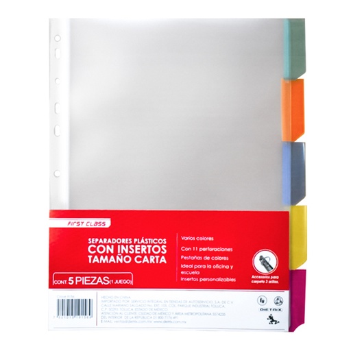 [DIE-SEP-9156] Separadores Plástico De Color Dietrix Tamaño Carta Con Insertos 5 Piezas 