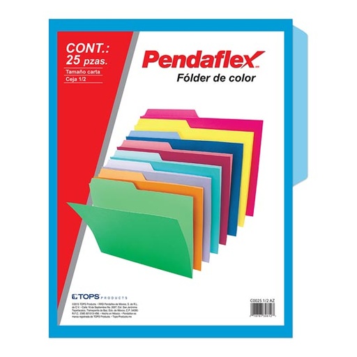 [ESS-FOL-02512AZ] Folder De Color Pendaflex Carta Color Azul Ceja 1/2 Caja Con 25 Pzas