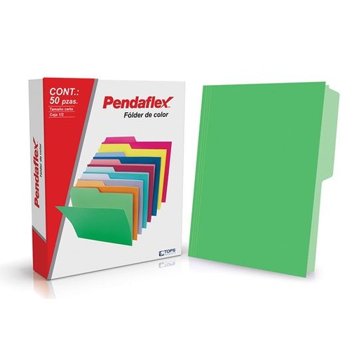 [ESS-FOL-05012VD] Folder De Color Pendaflex Carta Color Verde Ceja 1/2 Caja Con 50 Pzas 