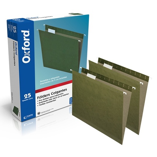 [ESS-FOL-91525] Folder Colgante Oxford Carta Color Verde Caja Con 25 Piezas