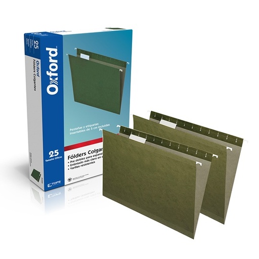 [ESS-FOL-91535] Folder Colgante Oxford Oficio Color Verde Caja Con 25 Piezas