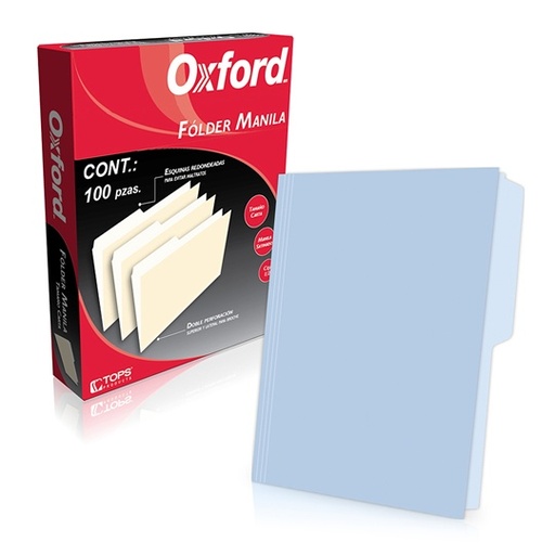 [ESS-FOL-M750BLU] Folder Manila Oxford Carta Color Azul Ceja 1/2 Caja Con 100 Pzas 