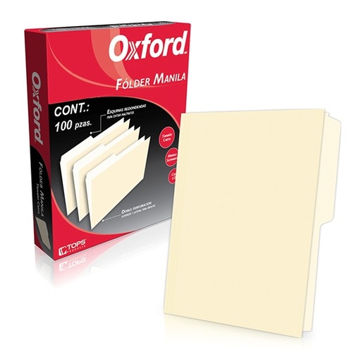 [ESS-FOL-M750CRE] Folder Manila Oxford Carta Color Crema Ceja 1/2 Caja Con 100 Pzas