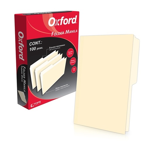 [ESS-FOL-M751CRE] Folder Manila Oxford Oficio Color Crema Ceja 1/2 Caja Con 100 Pzas