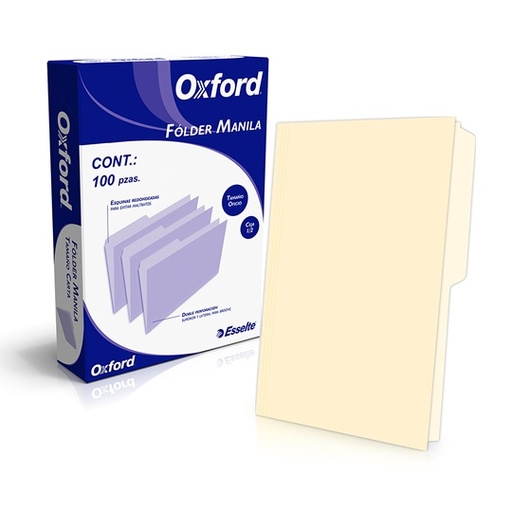 [ESS-FOL-M758CRE] Folder Manila Oxford Oficio Color Crema Ceja 1/2 Caja Con 100 Pzas 
