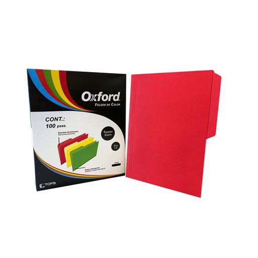 [ESS-FOL-M762RJ] Folder De Color Oxford Carta Color Rojo Ceja 1/2 Caja Con 100 Pzas 