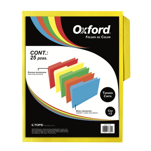 [ESS-FOL-M763AM] Folder De Color Oxford Carta Color Amarillo Ceja 1/2 Caja Con 25 Pzas 