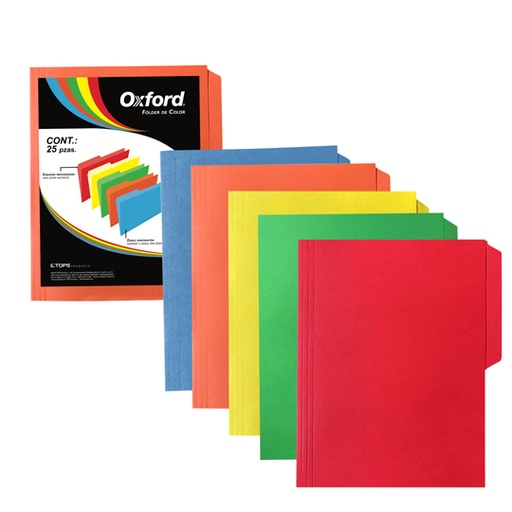 [ESS-FOL-M763ASS] Folder De Color Oxford Carta Colores Surtidos Ceja 1/2 Caja Con 25 Pzas
