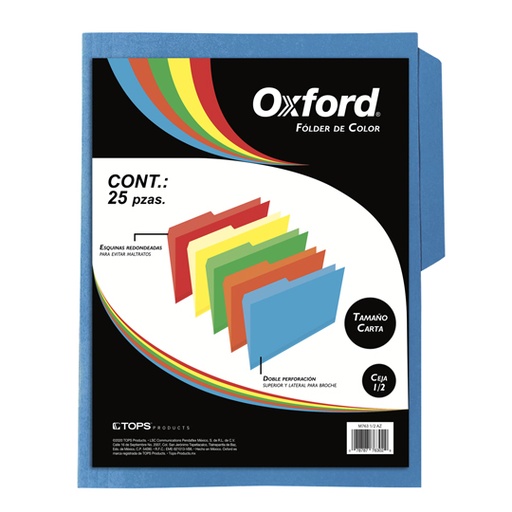 [ESS-FOL-M763AZ] Folder De Color Oxford Carta Color Azul Ceja 1/2 Caja Con 25 Pzas 
