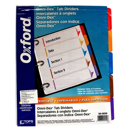 [ESS-SEP-200050] Separador Con Índice Oxford Carta Cejas De Colores Con 5 Divisiones 