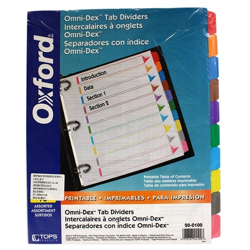 [ESS-SEP-200100] Separador Con Índice Oxford Carta Cejas De Colores Con 10 Divisiones 
