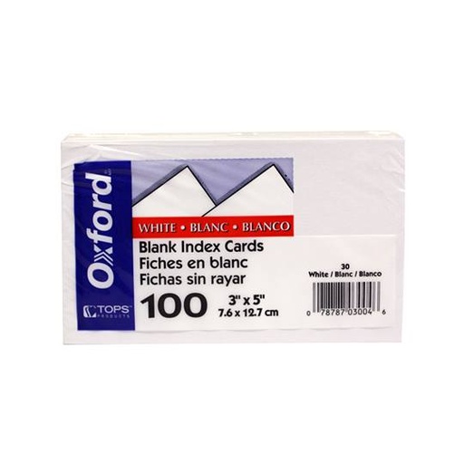 [ESS-TARJ-30] Tarjeta Índice Oxford Color Blanco 3X5" Paquete Con 100 Pzas 