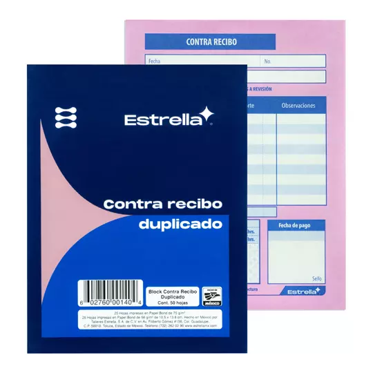 [EST-CON-140] Contra Recibo Duplicado Estrella Block Con 50 Hojas