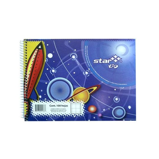 [EST-CUA-C168] Cuaderno Espiral Forma Italiana Estrella, Cuadro Grande 7Mm 100 Hojas 
