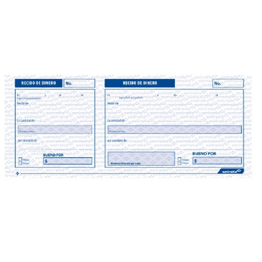 [EST-REC-20] Recibo De Dinero Estrella Block 50 Hojas