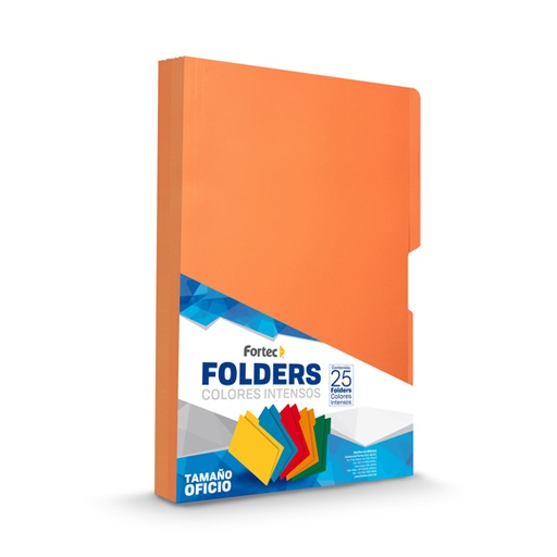 [FTC-FOL-1461] Folder De Color Intenso Fortec Oficio Color Naranja Ceja 1/2 Caja Con 25 Pzas 