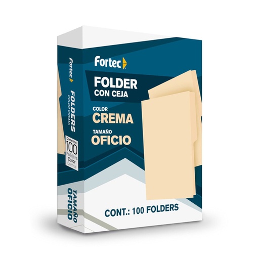 [FTC-FOL-FOC21] Folder Manila Económico Fortec, Oficio, Color Crema, Ceja 1/2, Caja Con 100 Pzas
