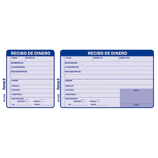 [FTC-POL-RD6105A] Recibo De Dinero Fortec 1/3 Carta 2 Blockscon 50 Hojas Cada Uno