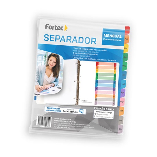 [FTC-SEP-6212] Separador Con Índice Fortec Carta Cejas De Colores Mensual Ene-Dic 