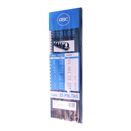 [GBC-GUS-080432] Gusano Cerlox Gbc Plástico Negro 5/8 " Gbc 38 Aros Con 25Piezas Para 110 Hojas