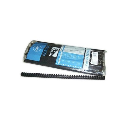 [GBC-GUS-M080610] Gusano Cerlox Gbc Plástico Negro 1"  38 Aros Con 25 Piezas