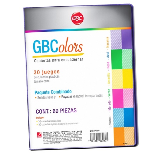 [GBC-PAS-P3280] Cubierta Tamaño Carta  Gbc Colores Surtidos Con 60 Piezas