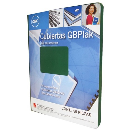 [GBC-PAS-P3546] Cubierta Plástica Tamaño Carta Gbplak Liso Gbc Color Verde, Con 50 Piezas