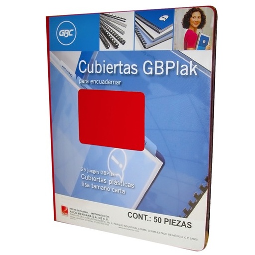 [GBC-PAS-P3547] Cubierta Plástica Tamaño Carta Gbplak Liso Gbc Color Rojo, Con 50 Piezas