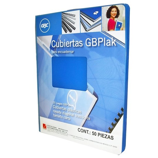 [GBC-PAS-P3551] Cubierta Plástica Tamaño Carta Gbplak Rayada GBC color azul con 50 piezas