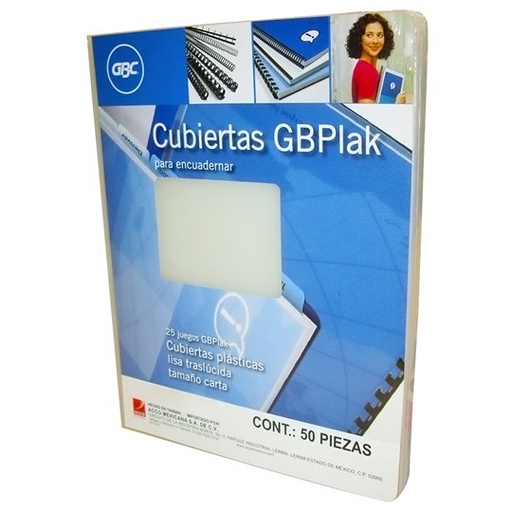 [GBC-PAS-P3558] Cubierta Plástica Tamaño Carta Gbplak Liso Gbc Lisa Traslúcida Con 50 Piezas
