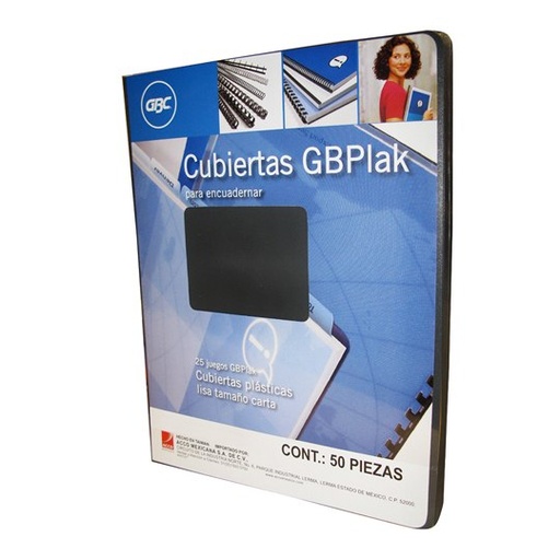 [GBC-PAS-P3562] Cubierta Plástica Tamaño Carta Gbplak Liso GBC Color Negro, con 50 piezas