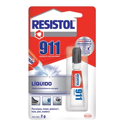 [HEN-PEG-1197530] Pegamento Instantáneo Resistol 911 Líquido, Tubo De 2Gr