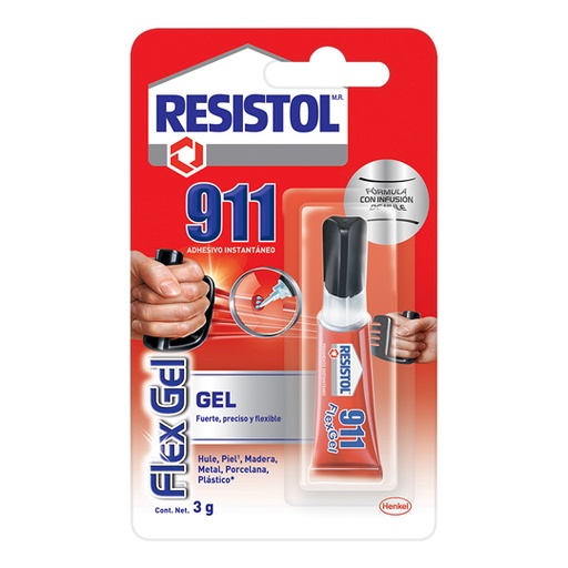 [HEN-PEG-91168] Pegamento Instantáneo Resistol 911 Flex Gel, Tubo De 3Gr
