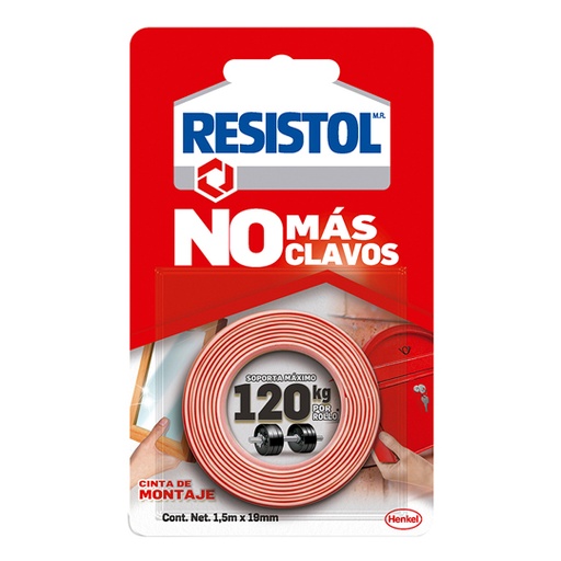 [HEN-PEG-9377] Cinta de montaje Resistol No Más Clavos120 kg de 19mm x 1.5m