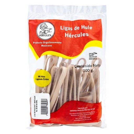 [HER-LIG-64] Ligas Hercules De Hule Natural No. 64. Bolsa Con 100 Gramos 