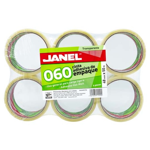 [JAN-ADS-0664850] Cinta Empaque Linea 060 Transparente Janel 48Mmx50M Con 6 Piezas