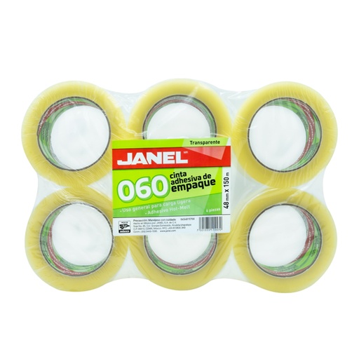 [JAN-ADS-066T48X] Cinta Empaque Linea 060 Transparente Janel 48Mmx150M Con 6 Piezas