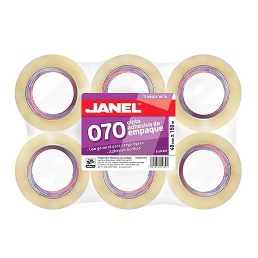 [JAN-ADS-07048X1] Cinta empaque línea 070 transparente JANEL 48mmx150m con 6 piezas