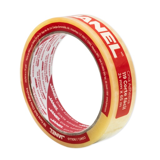 [JAN-ADS-11924X6] Cinta Adhesiva Línea 119Transparente Janel 24X65 Corte Fácil